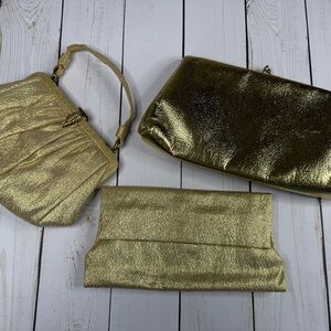 Vintage Gold Clutch Purse Lot – 3 Evening Bags – Metallic Glam
